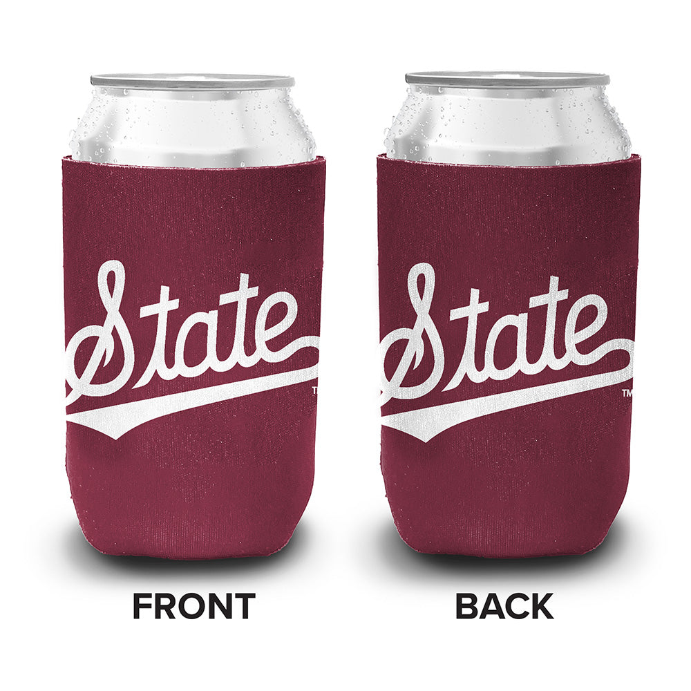 Mississippi State Standard Maroon Can Koozie with State Script