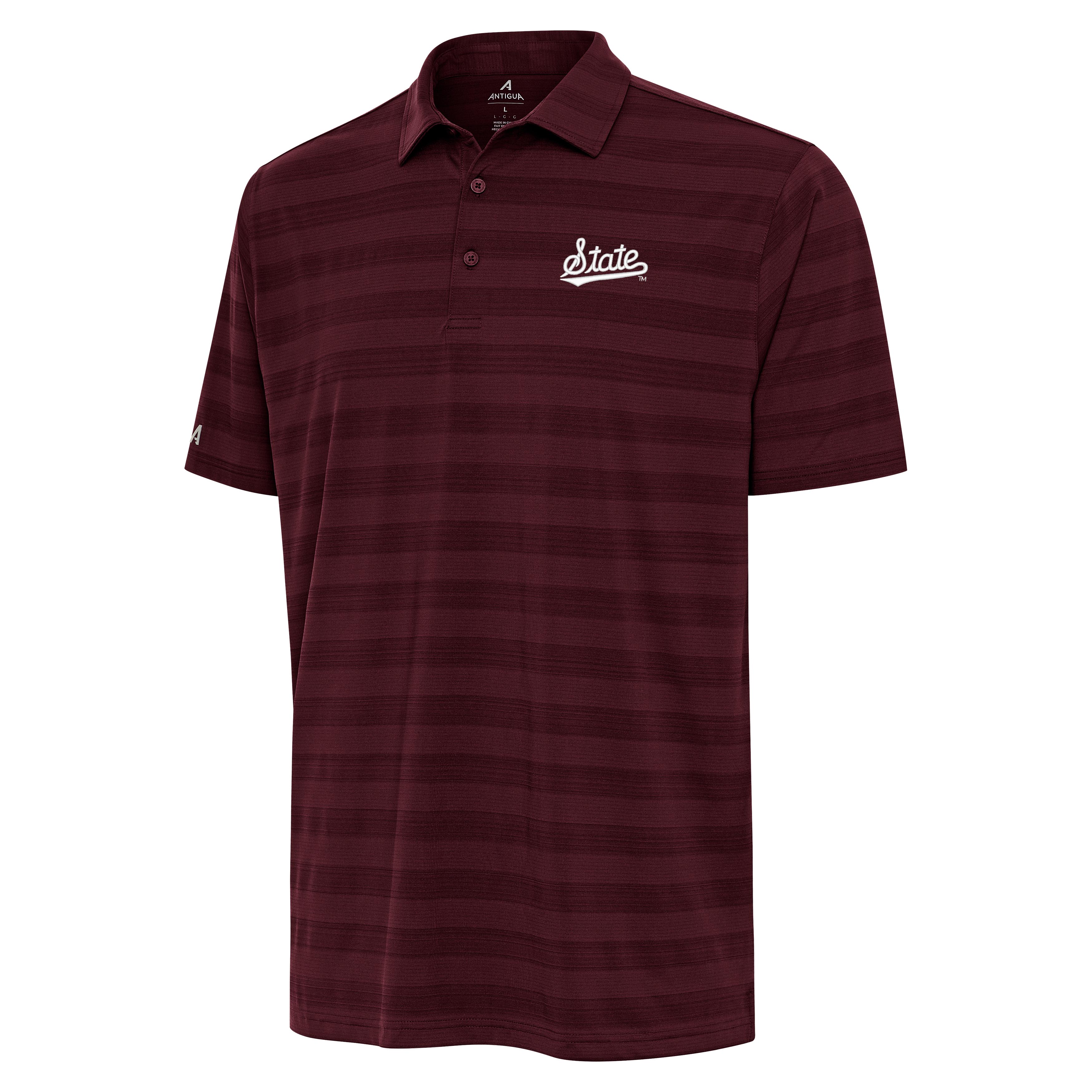 Antigua Maroon Tunnel Polo with Script State Logo
