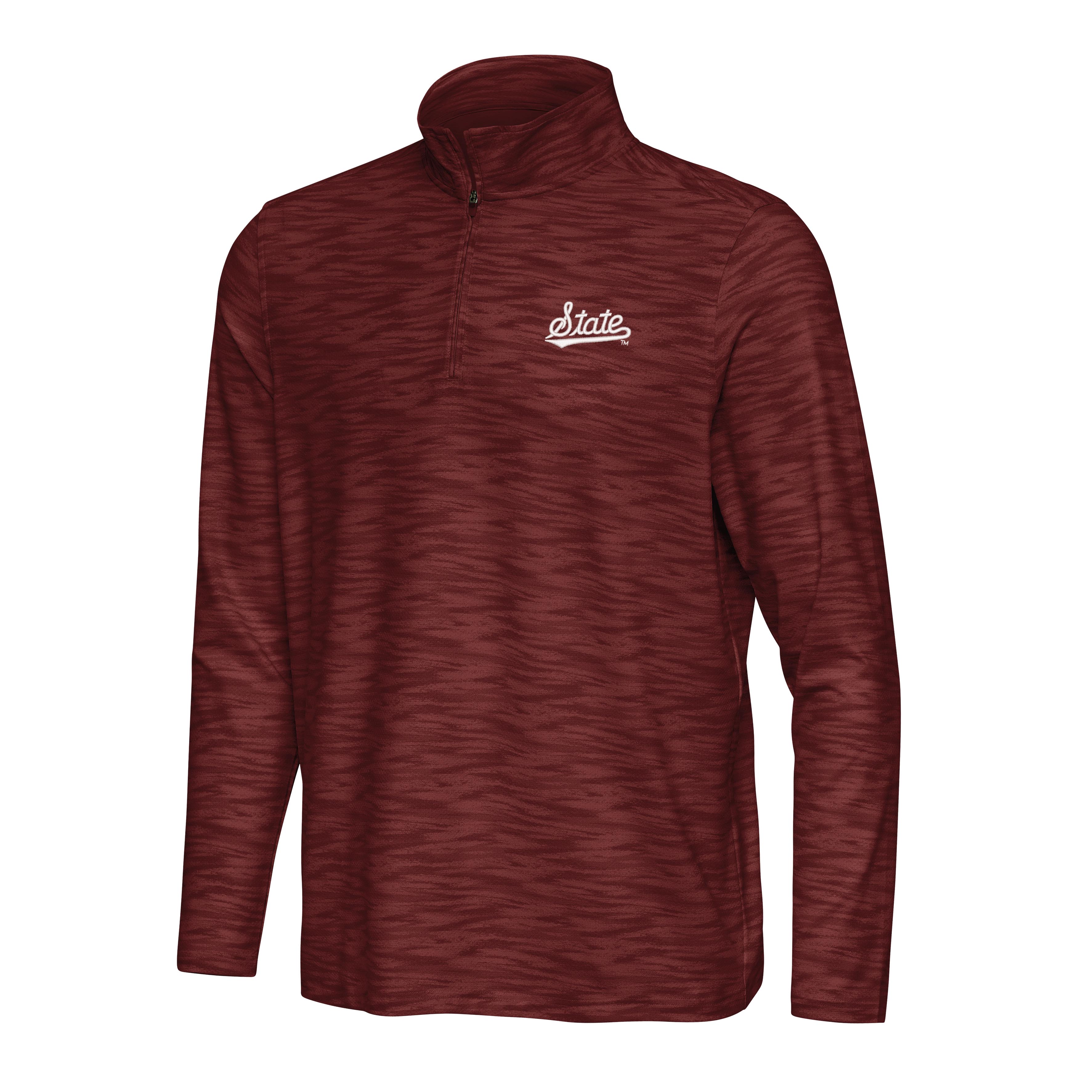 Antigua Mississippi State Swell 1/4 Zip - Distressed Maroon with State Script
