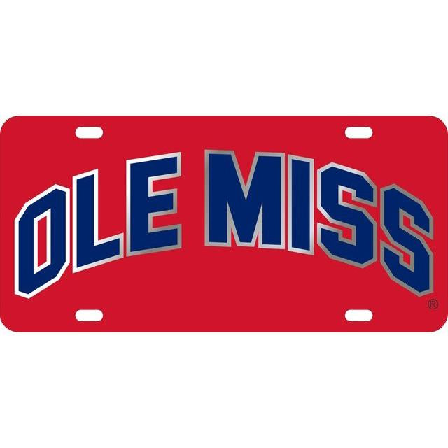 Craftique Ole Miss Arched Navy Red Fill Car Tag