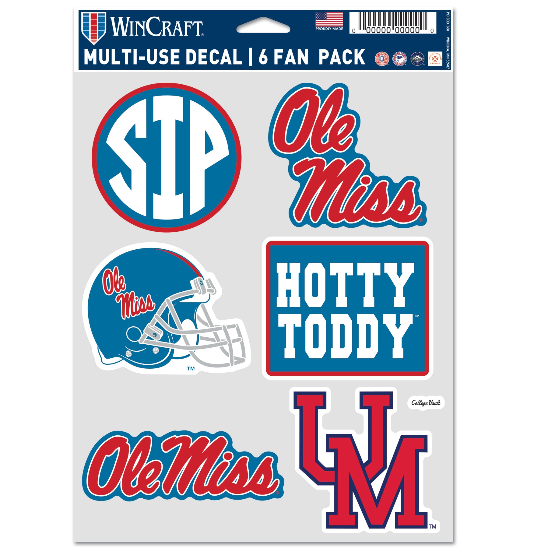 Ole Miss Multi Use Decal Sheet - 6 Decals