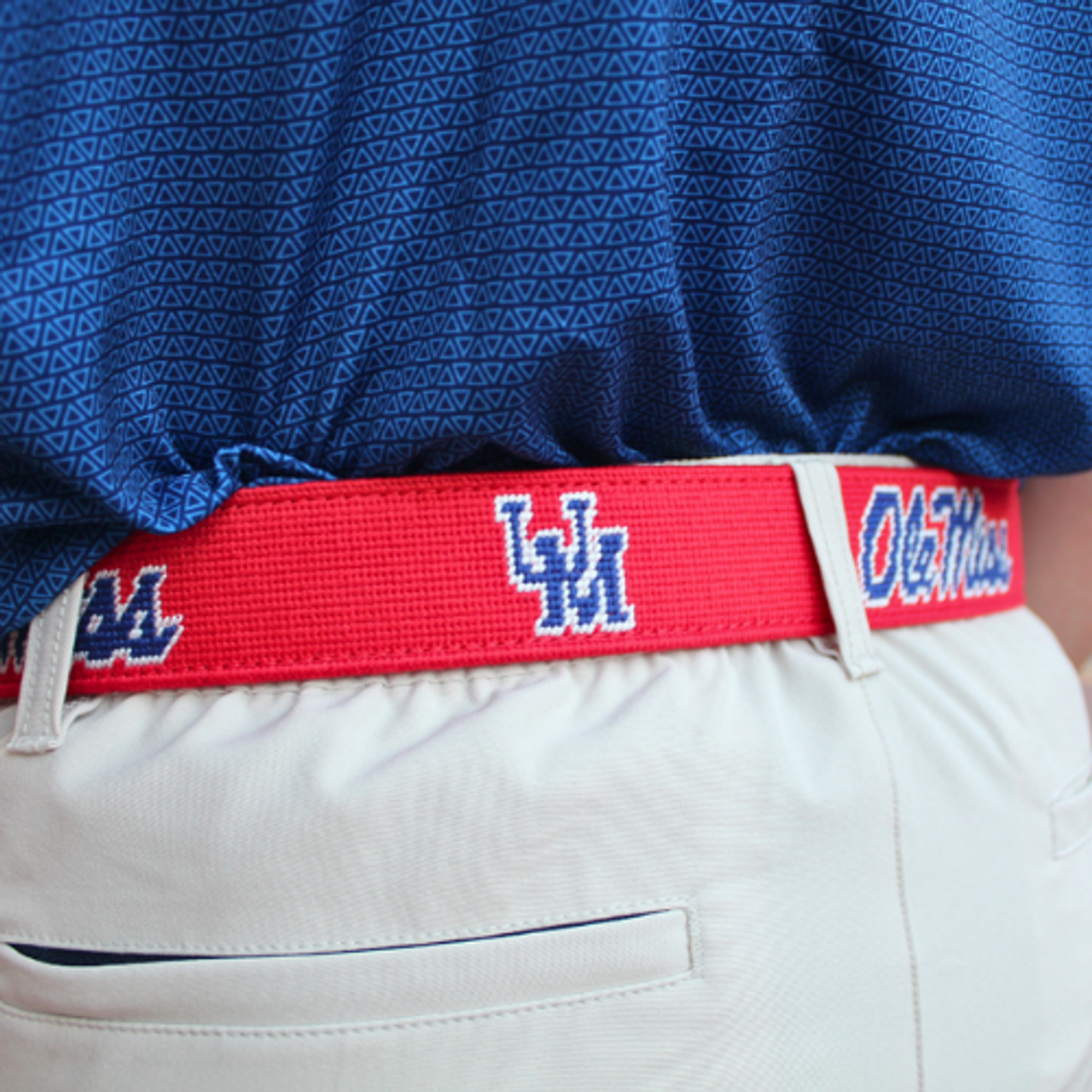 Ole Miss Red Needlepoint Belt