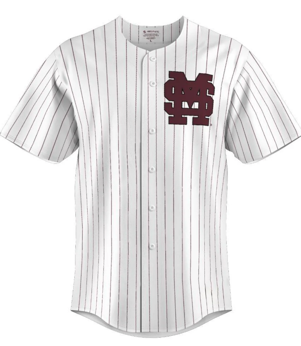 Prosphere Mississippi State Youth Pin Stripe Full Button Up Baseball Jersey