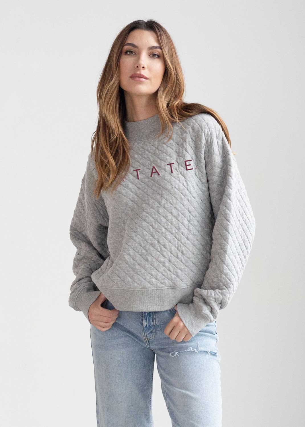 Chicka-D Mississippi State Quilted Mock-Neck, Heather Grey