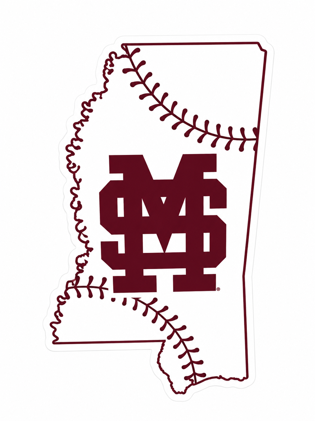 6" Baseball Fill State Outline M over S sticker