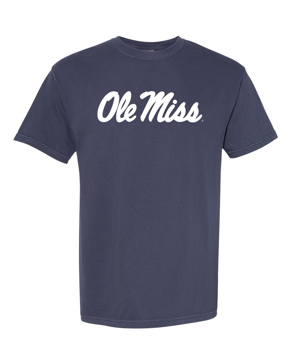 Comfort Color Navy Ole Miss Short Sleeve Tee with White Ole Miss Script