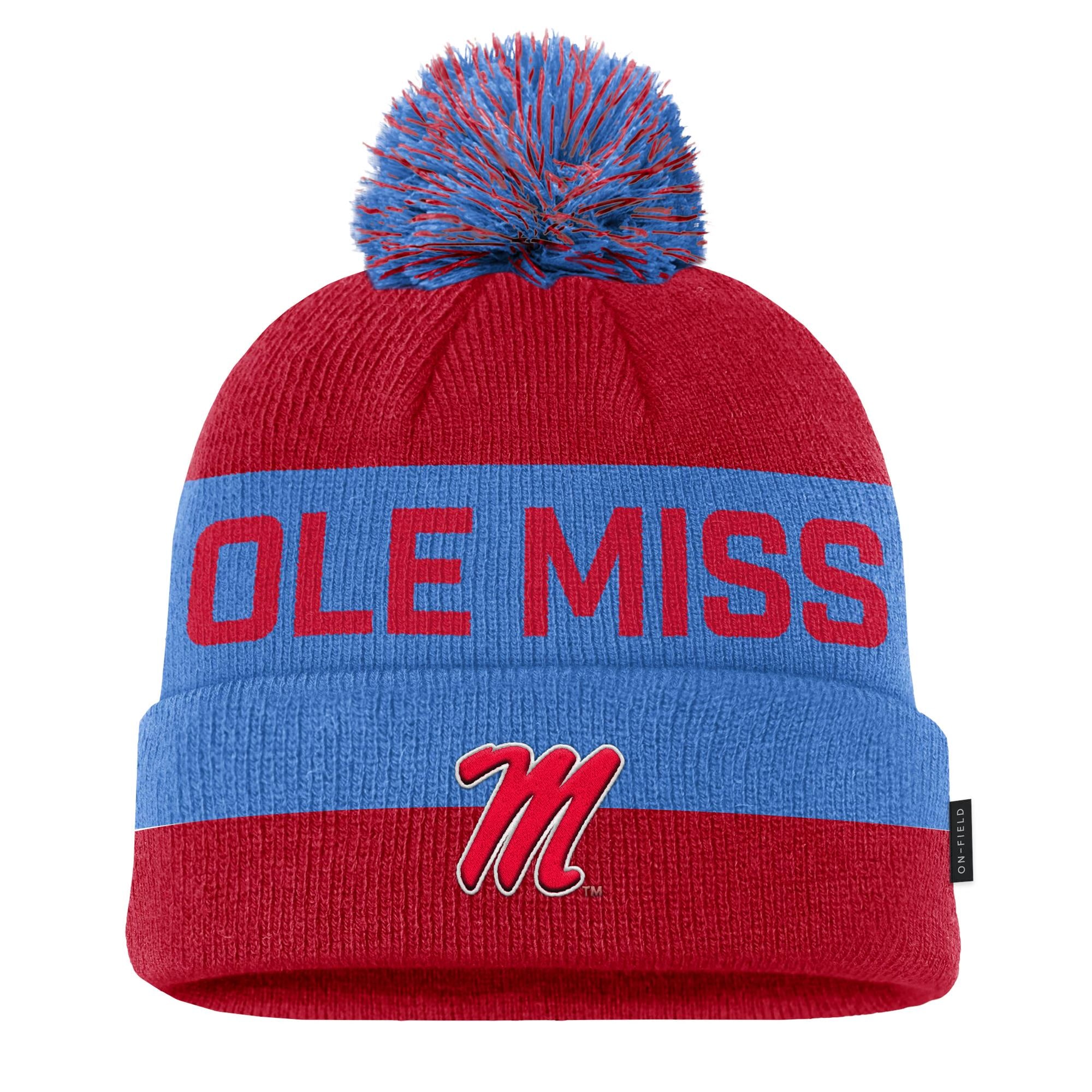 Nike Ole Miss Peak Cuffed Beanie with Pom University Red
