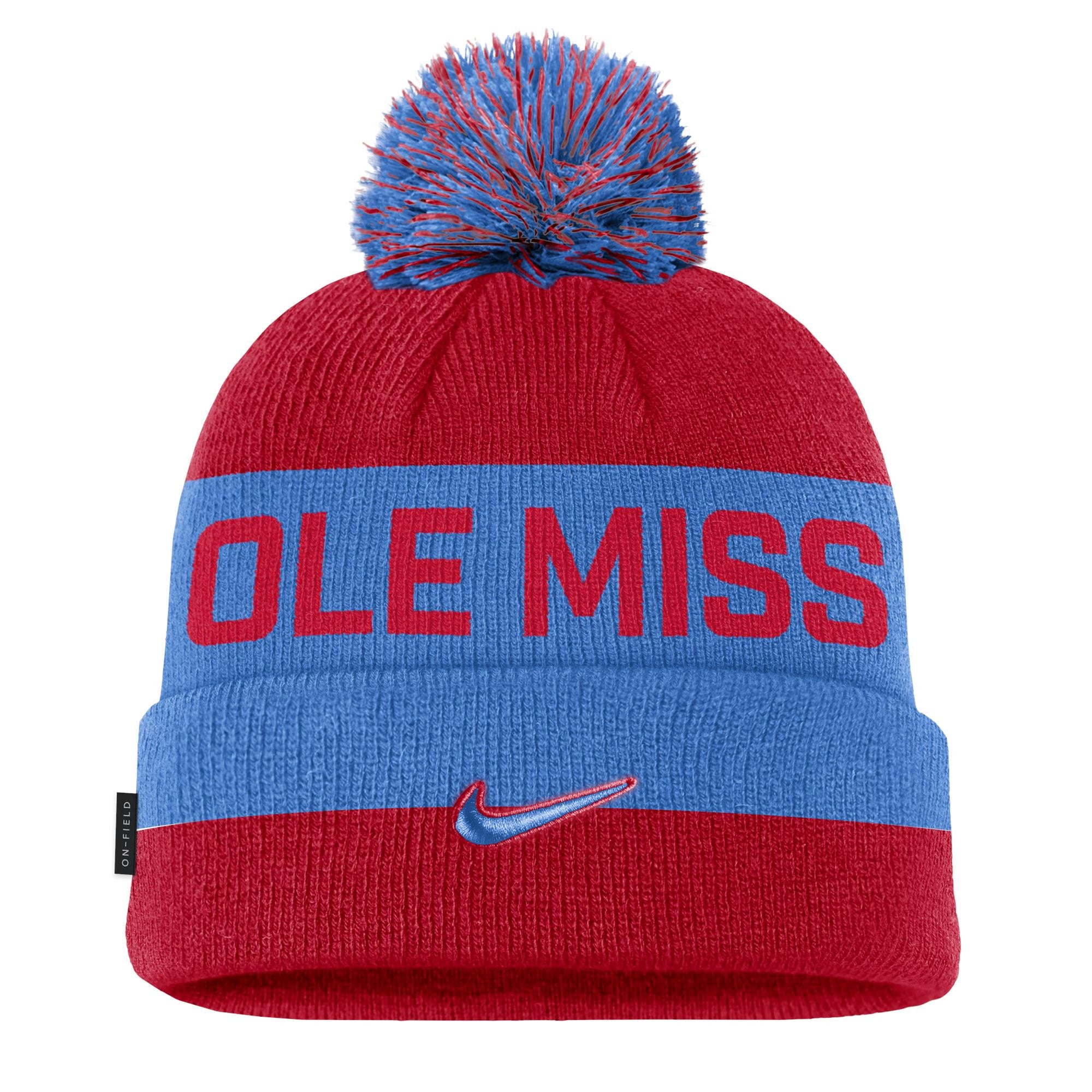 Nike Ole Miss Peak Cuffed Beanie with Pom University Red