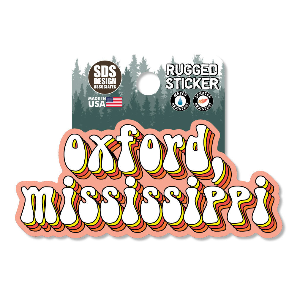 Orange Bubble Letter Oxford Mississippi Rugged Sticker