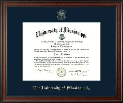 Gold Embossed Diploma Frame in Studio with a navy mat