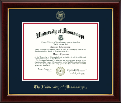 Gold Embossed Diploma Frame in Gallery with navy/red mats