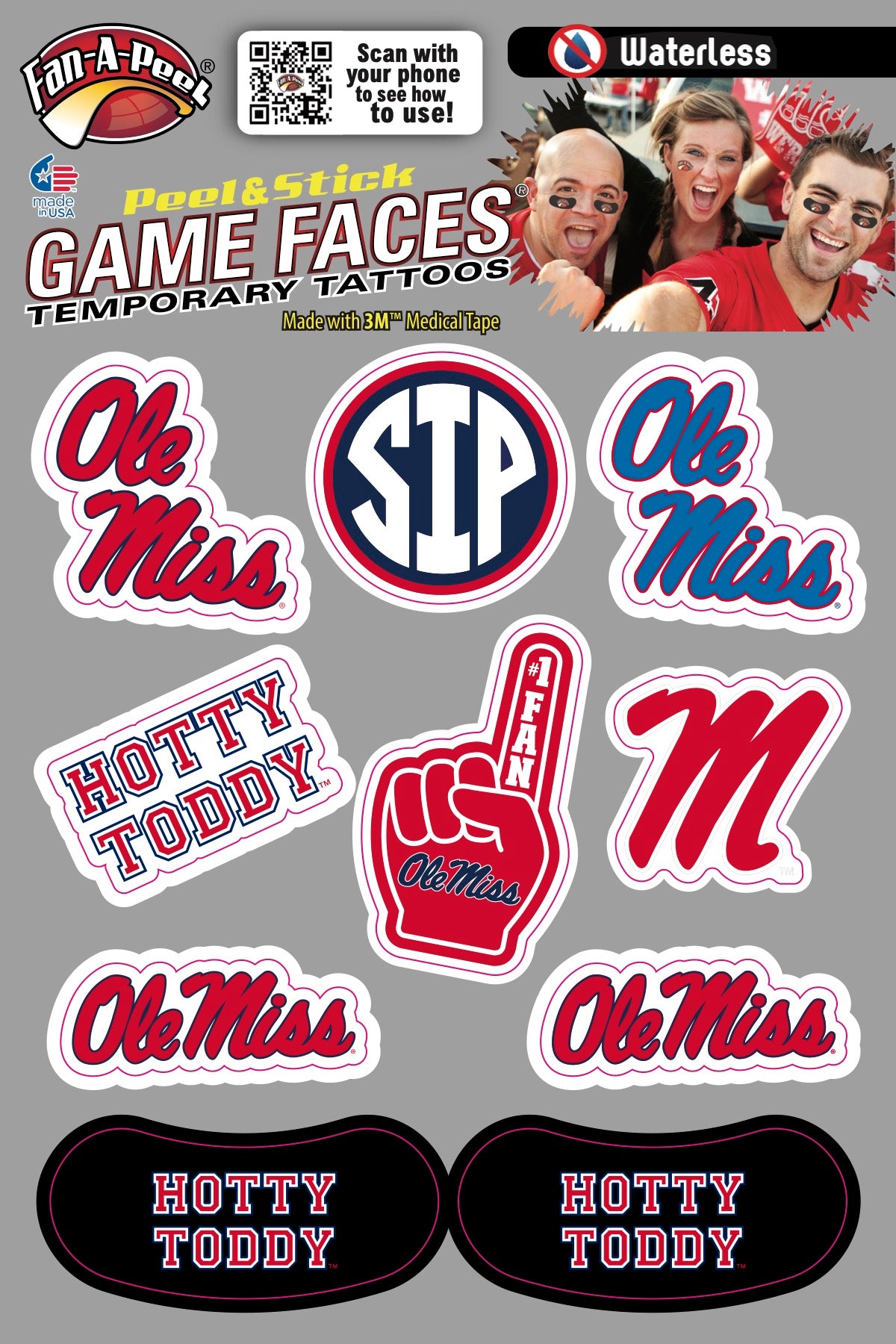 Game Faces Ole Miss Combo Sheet Temporary Tattoos