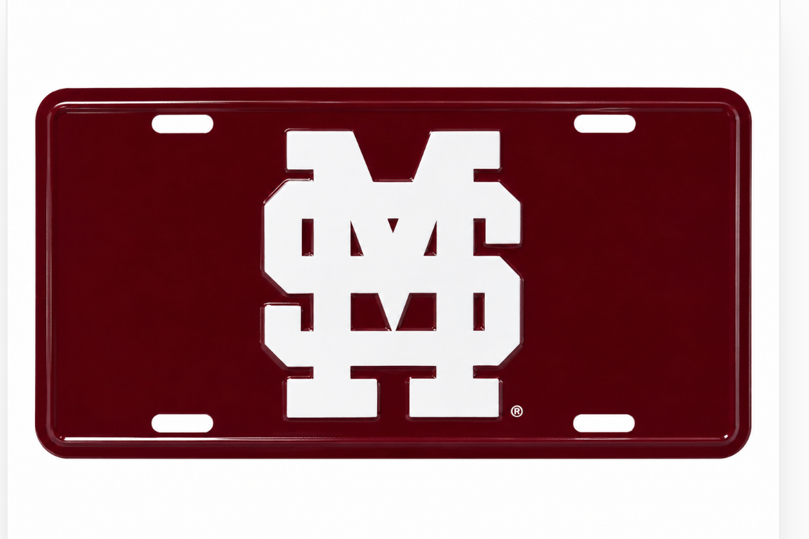Mississippi State Aluminum Car Tag - Maroon with M Over S