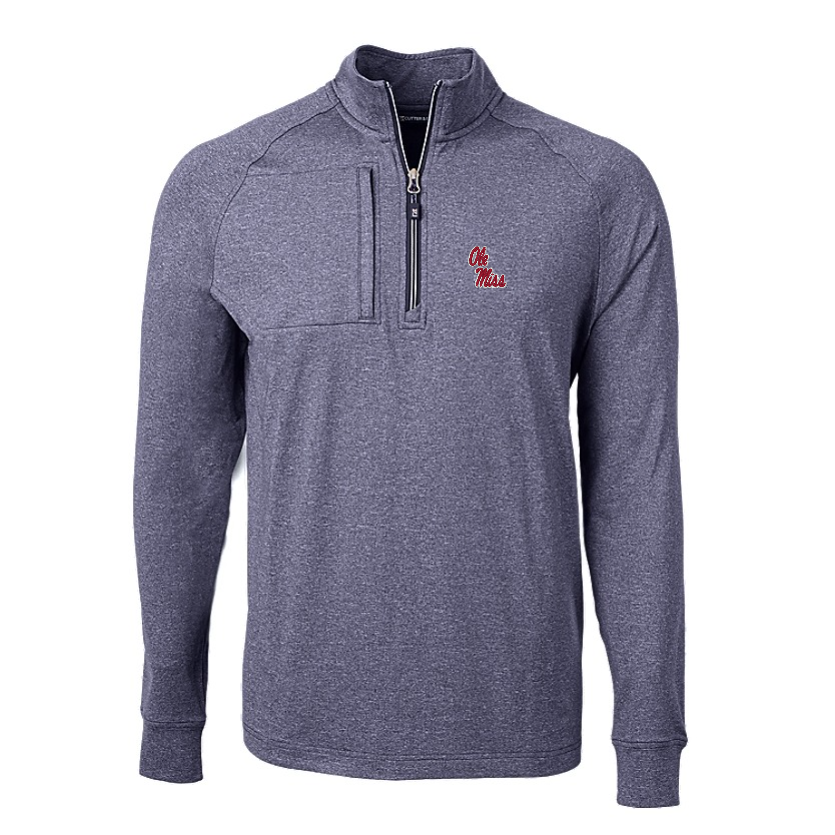 Ole Miss Cutter & Buck Adapt Eco Navy Heather 1/4 Zip