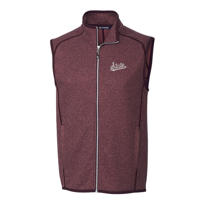 Mississippi State Cutter & Buck Mainsail Sweater-Knit Maroon Full Zip Vest