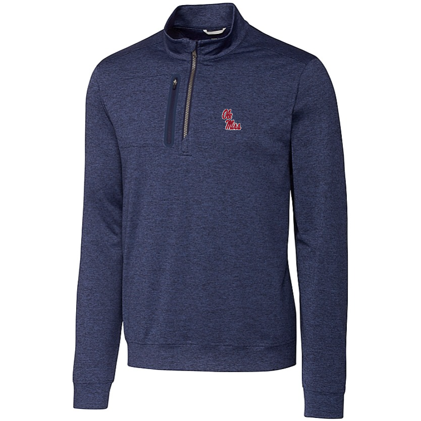 Ole Miss Cutter & Buck Stealth Heathered Navy 1/4 Zip