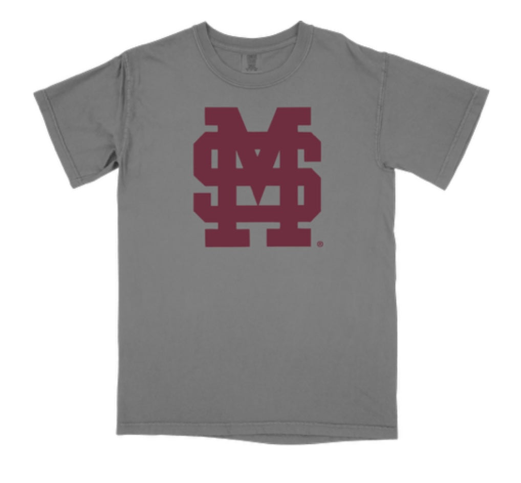 Comfort Color Adult Mississippi State Tee - Grey with M Over S