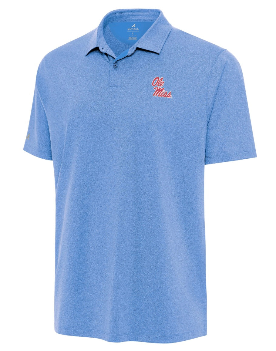 Antigua Ole Miss "Kinetic" Polo - Powder Blue with Stack Script