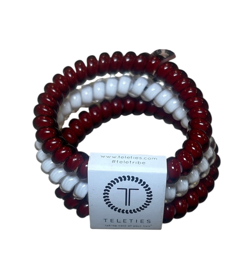 Teleties Small Maroon and White Pony Tail Holders - Pack of 3