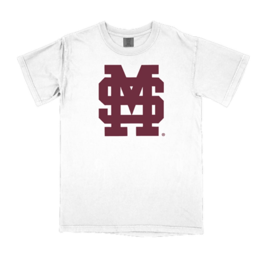 Comfort Color Adult Mississippi State Tee - White with M Over S