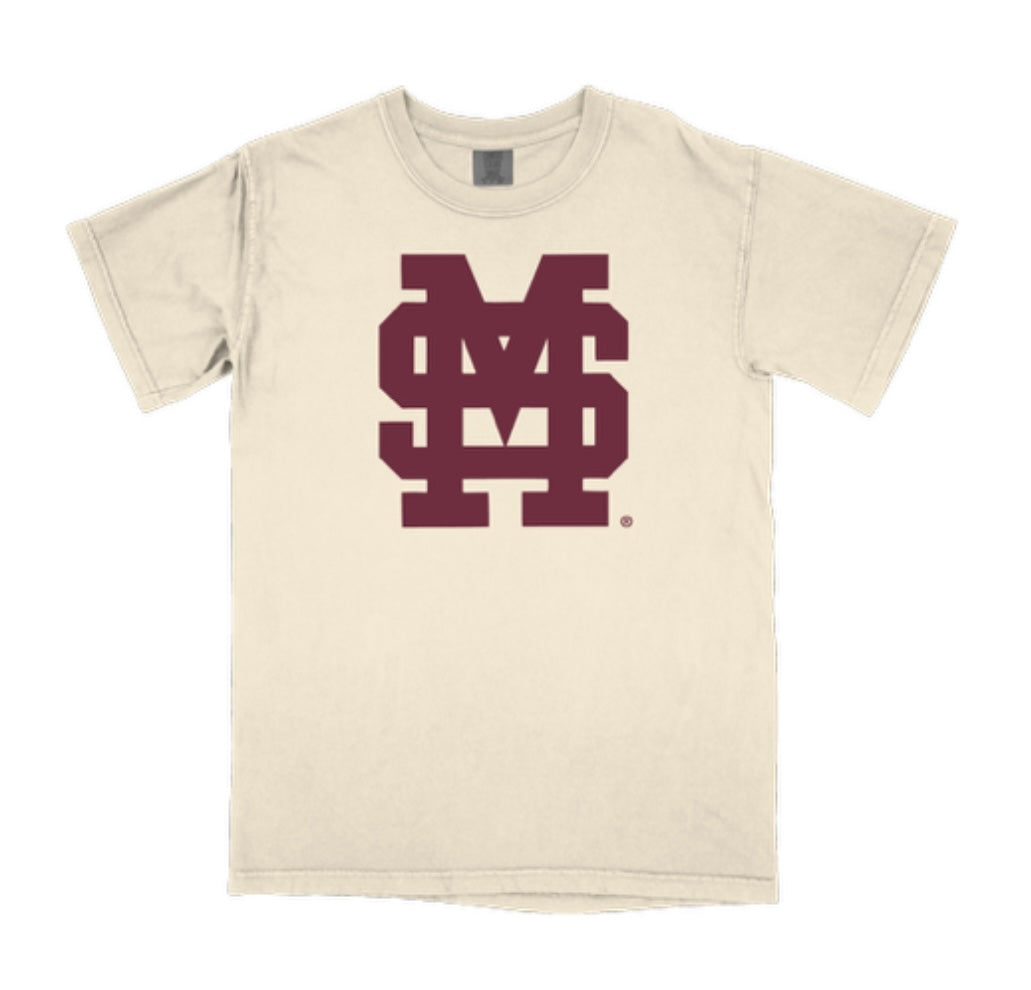 Comfort Color Adult Mississippi State Tee - Ivory with M Over S
