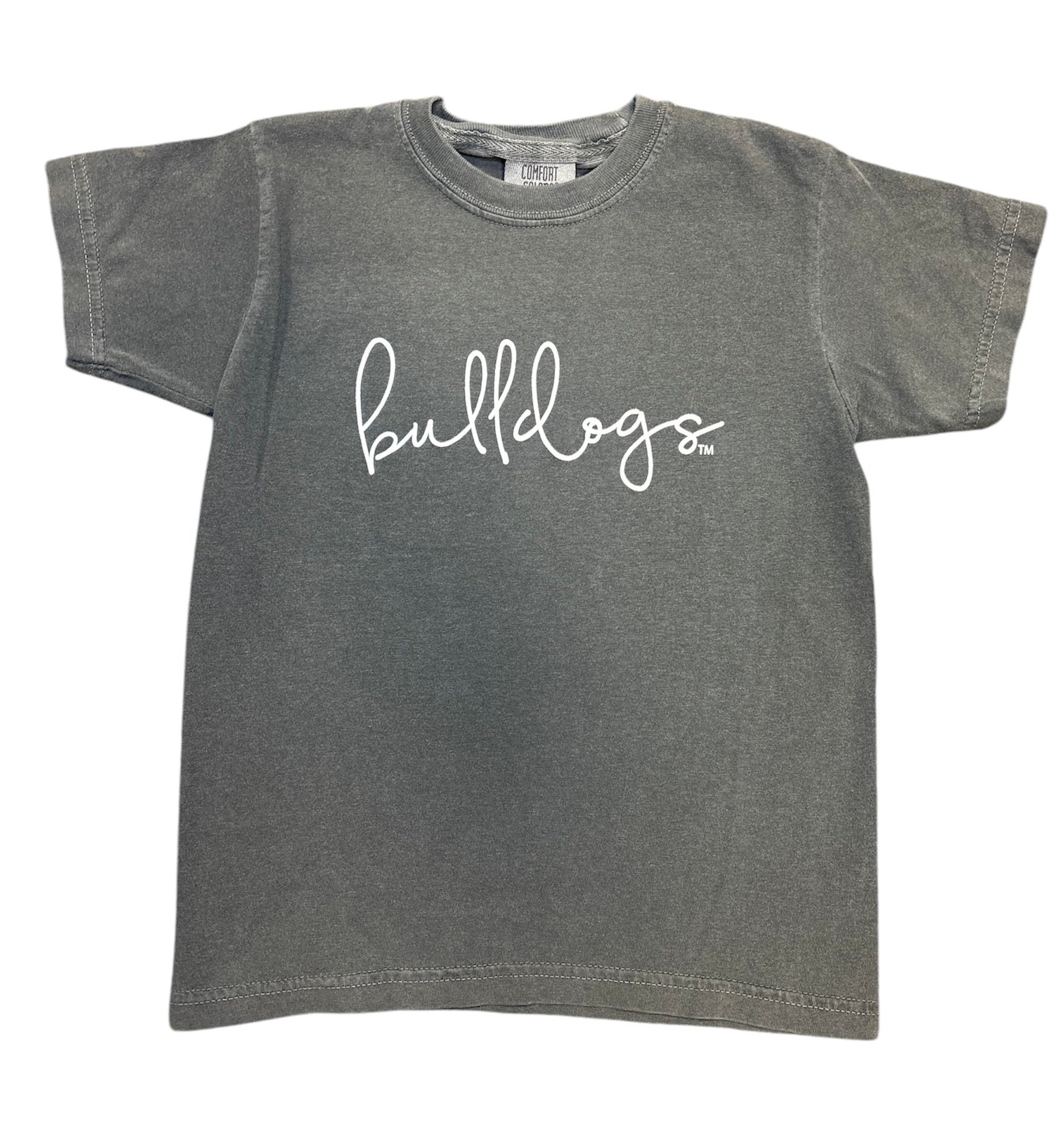 Comfort Color Heather Black Youth Tee with Bulldogs Script