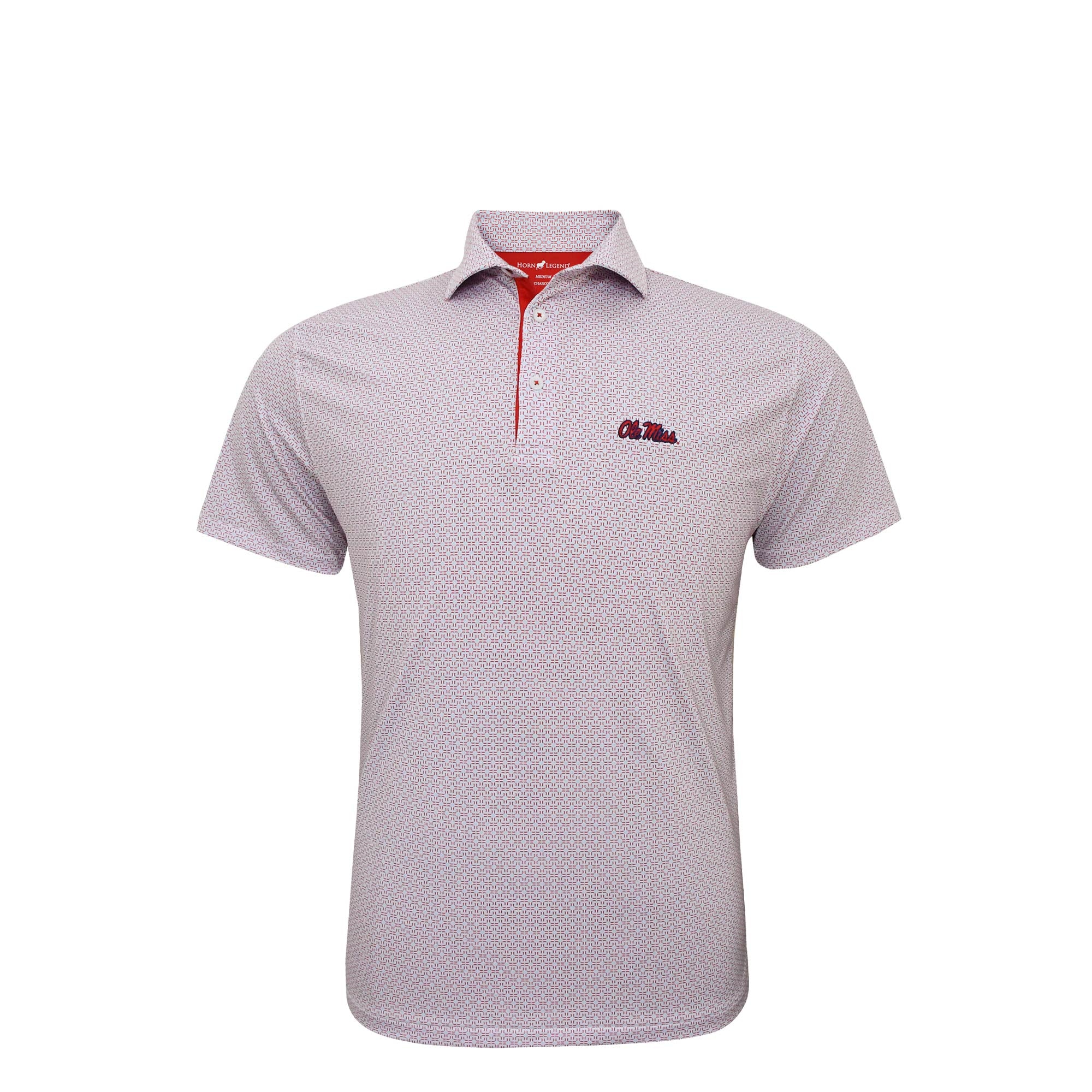 Horn Legend Blue, White, and Red Cross Patterned Ole Miss Polo