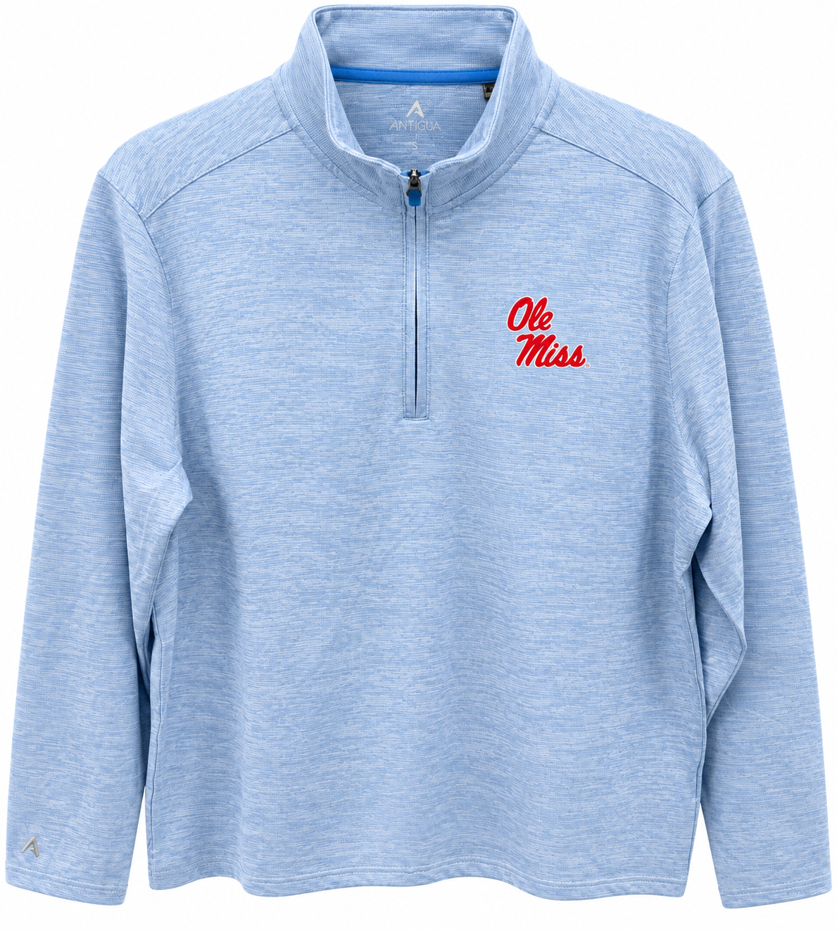 Antigua Ole Miss "Endless" Pullover - Powder Blue with Stack Script