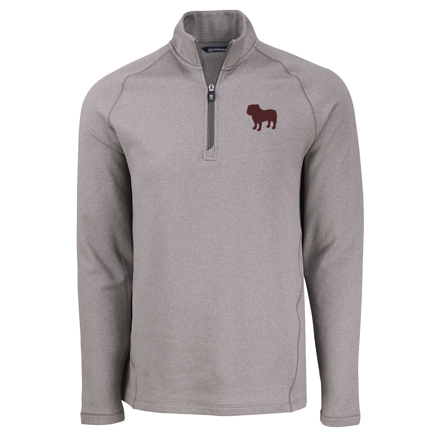 Cutter and Buck Mississippi State Peshastin Eco Fleece Half Zip Pullover - Gray with Bulldog Silhouette