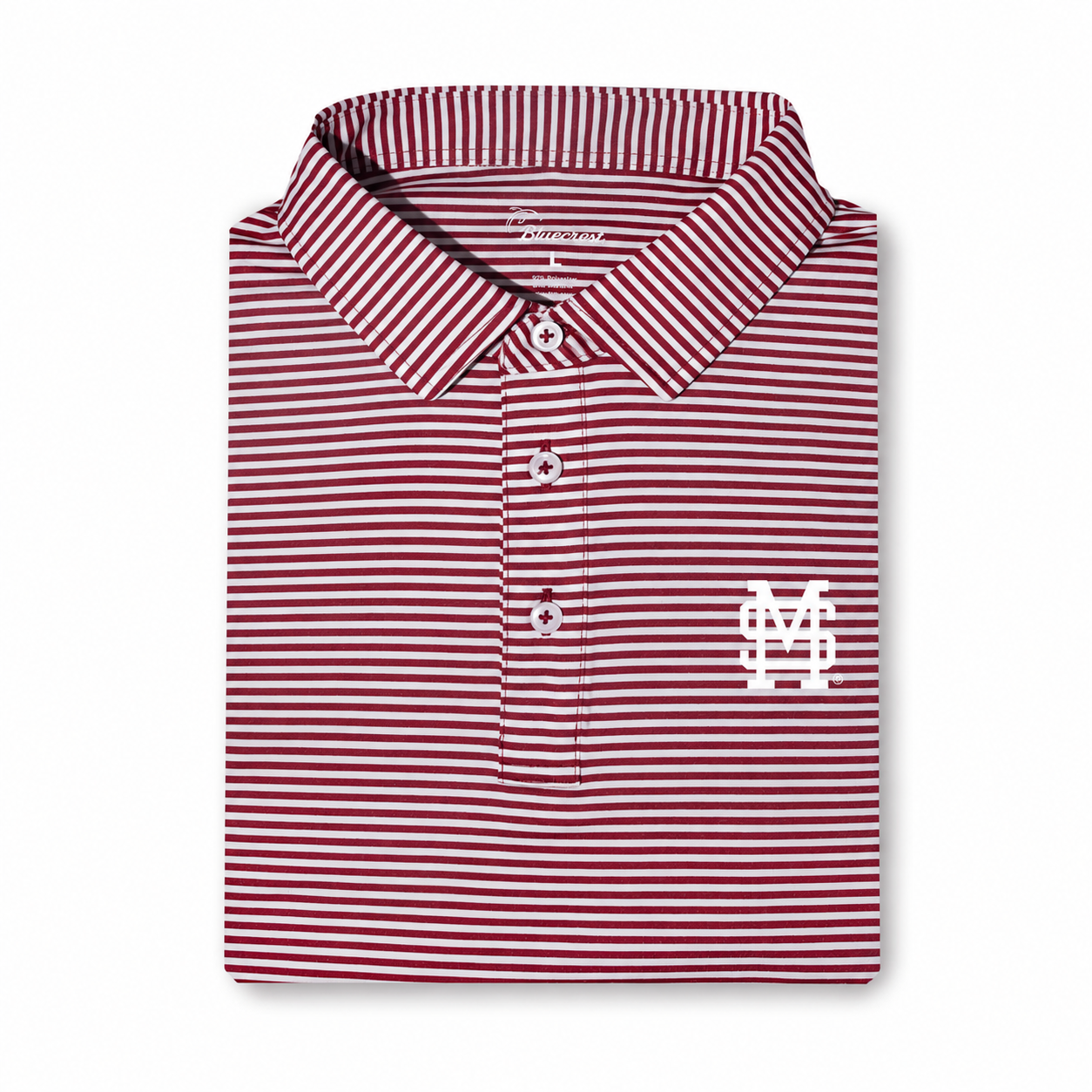 Mississippi State University Stripe Polo - Maroon and White Stripe with M Over S