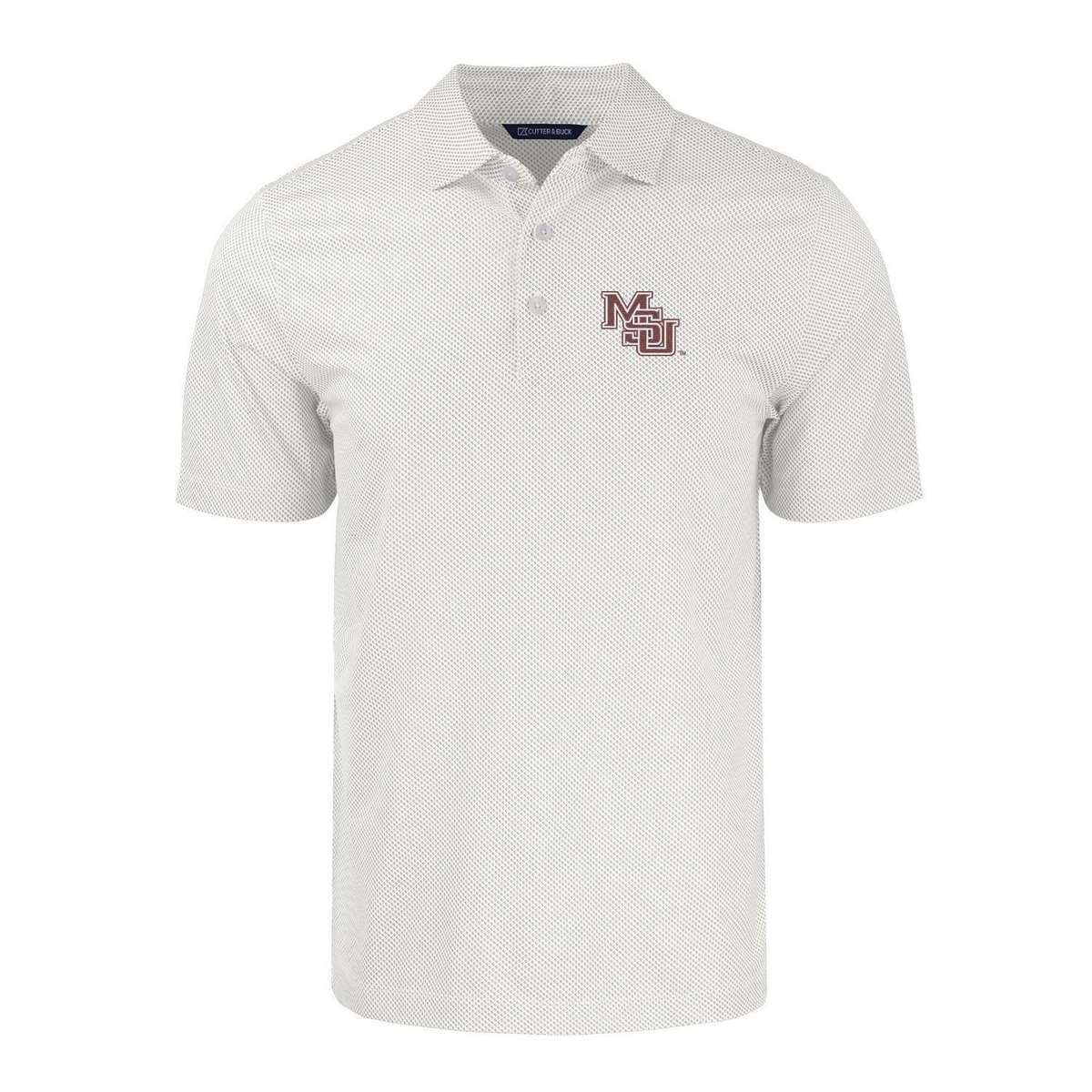 Cutter & Buck Mississippi State Pike Eco Symmetry Print Polo - Grey and White with Interlocking MSU