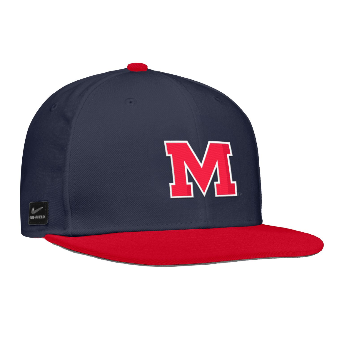 Nike Ole Miss Baseball Colorblock Flat Bill Cap - Navy with Red Bill and Block M