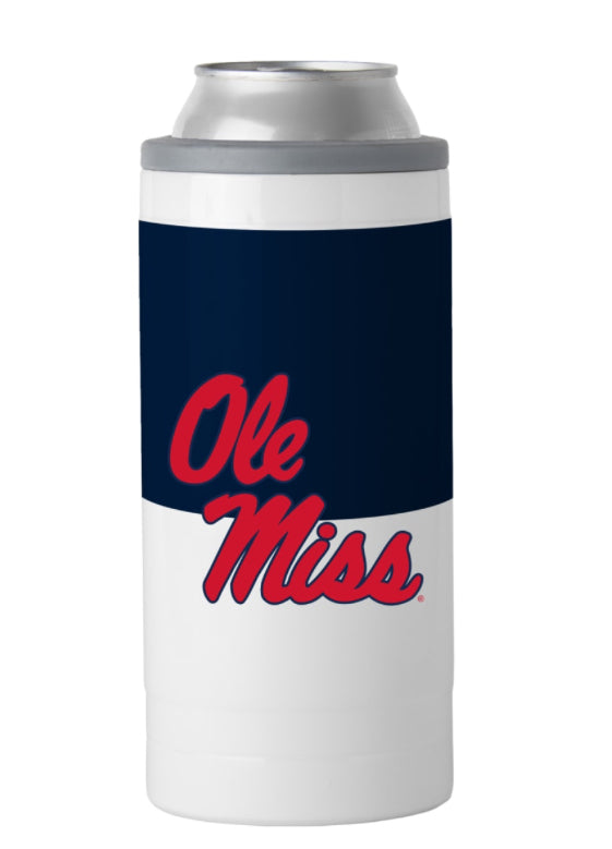Logo Brands Navy and White Slim Can Coozie Ole Miss