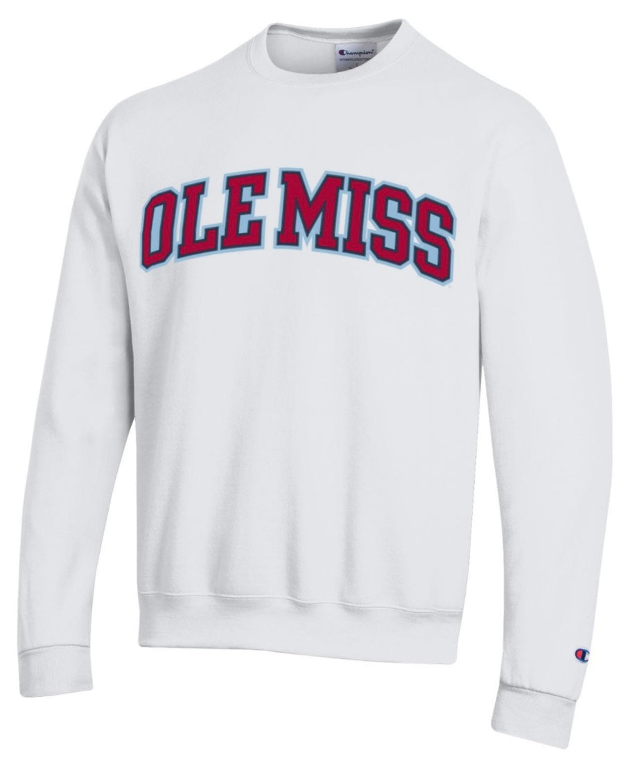 Champion Ole Miss Powerblend Crew Sweatshirt with appliqu√© letters - White