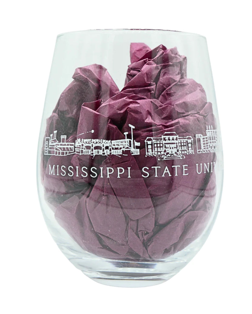 Mississippi State Skyline Wine Glass