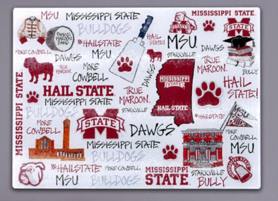 Magnolia Lane Mississippi State Tempered Glass Cutting Board