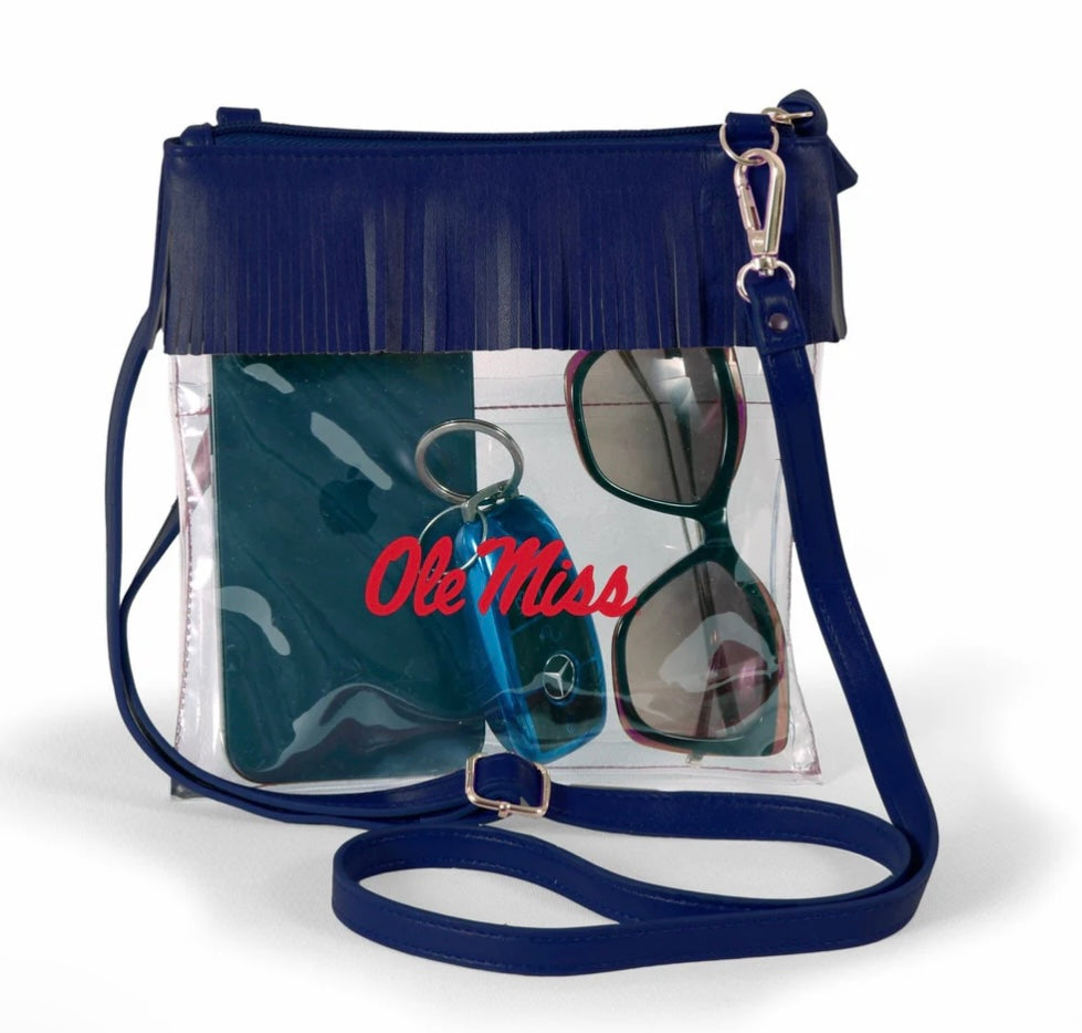 Ole Miss Clear Cross Body Purse with Fringe