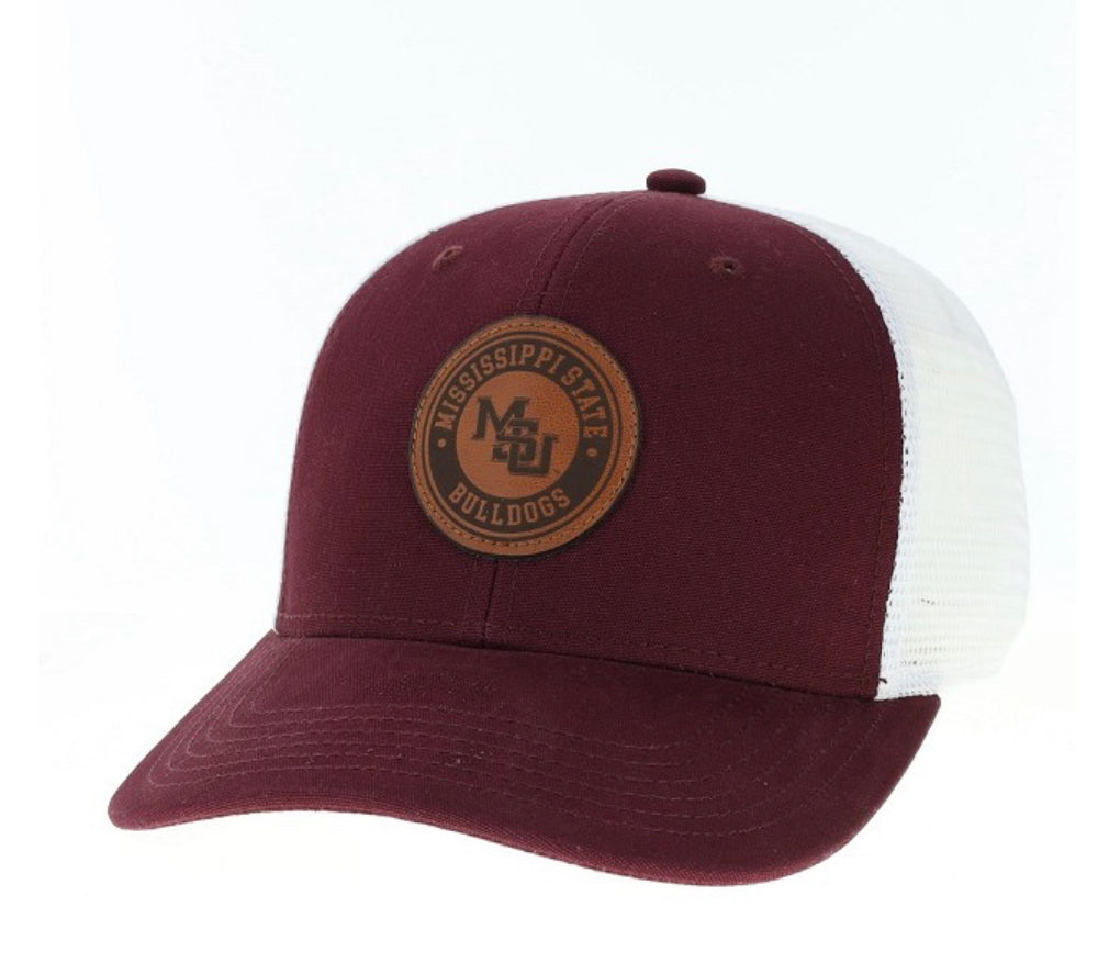 Melange maroon/white trucker MPS w/ MSU vault logo