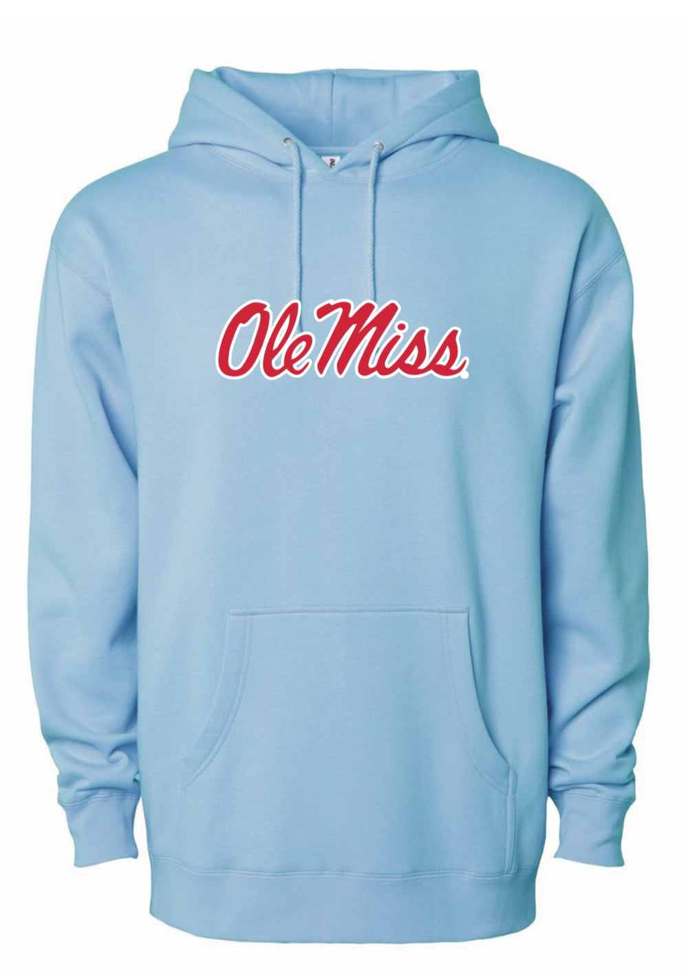 Independent Powder Blue Hoodie with Red Ole Miss Script