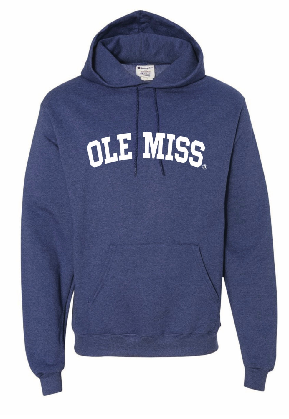 Champion blue hoodie with white Ole Miss letters