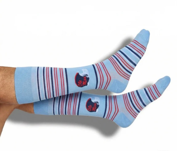 DeadSoxy Ole Miss Powder Blue Socks with Football Helmet