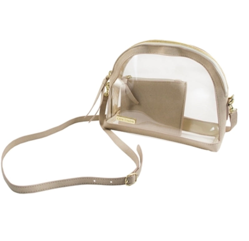 Capri Designs Half Moon Clear Purse With Gold Accents
