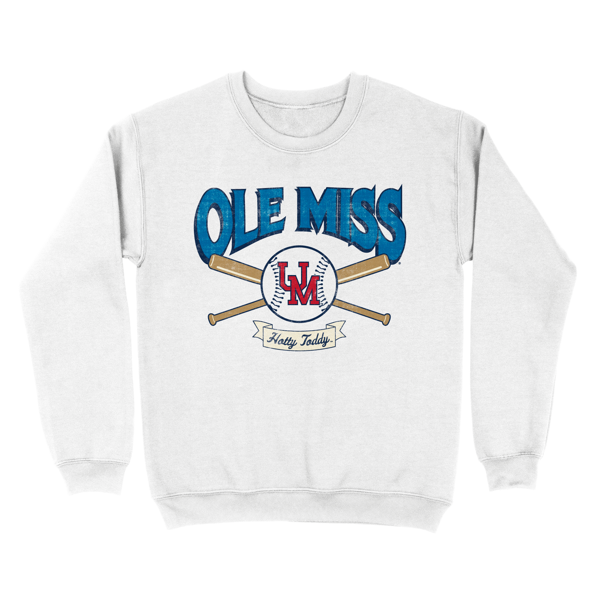 Ole Miss Baseball Bats Crossed Crew Neck Sweatshirt - Hanes