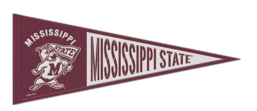 MISSISSIPPI STATE BULLDOGS / VINTAGE COLLEGIATE VAULT WOOL PENNANT 13" X 32"