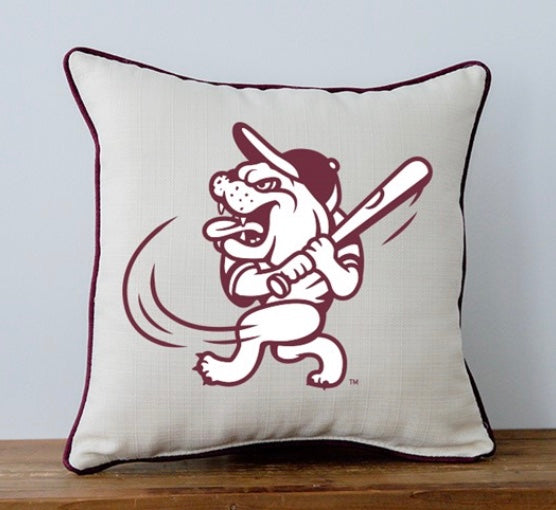 Little Birdie Swinging Bully Pillow with Maroon Piping