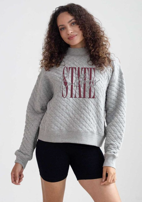Mississippi State Quilted Mock Neck - Grey