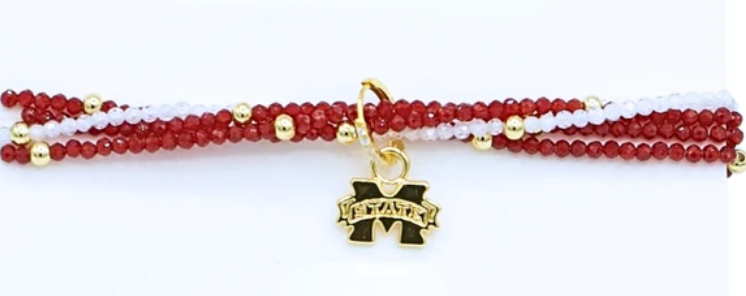 Mississippi State "Gemstone Bracelet Stack with M State Charm"