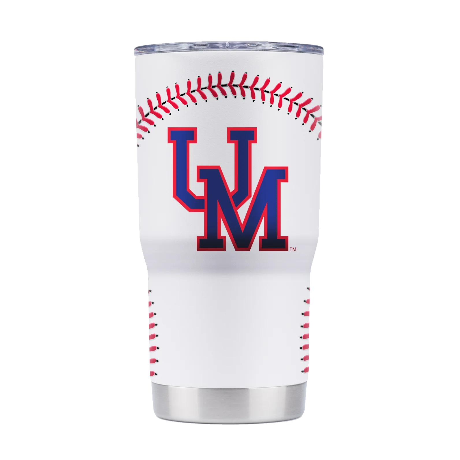 Gametime 20oz. White Tumbler with Baseball Stitches and UM Logo