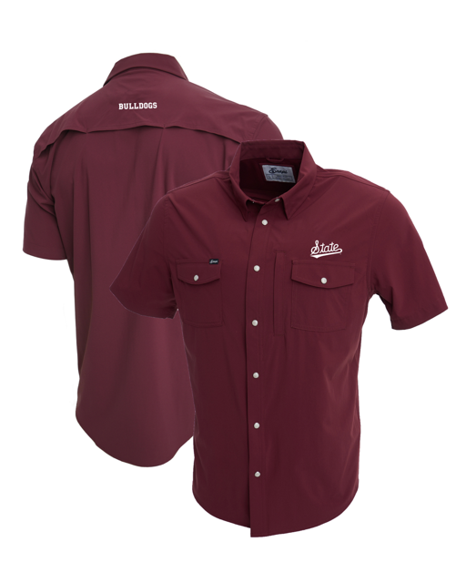 Mississippi State Tailgater Pearl Snap Button Down Short Sleeve Shirt - Maroon with State Script