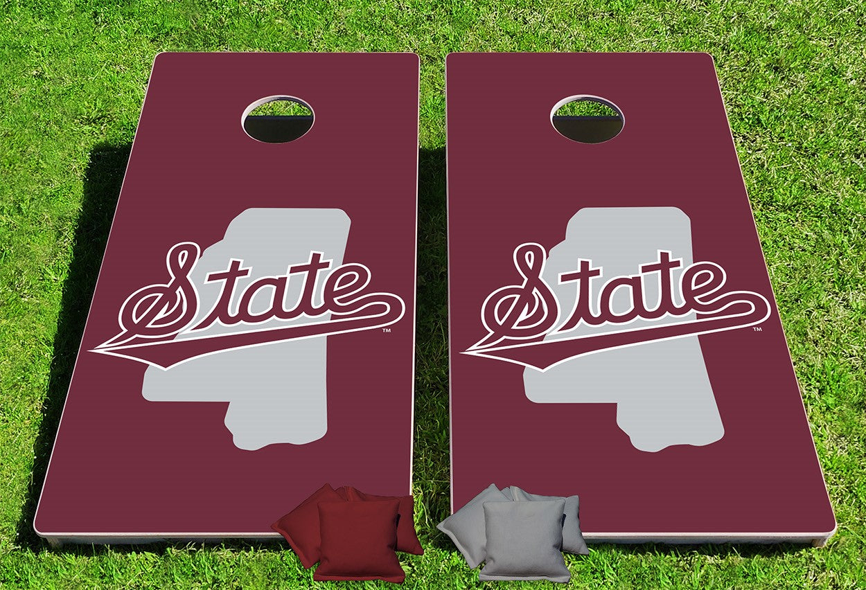 Mississippi State Bulldogs Maroon Script Pro Cornhole Bean Bag Toss Game 24x48 with 8 Regulation 16oz Bags
